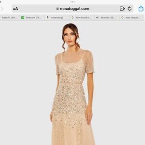 Formal dress - Mac duggal, beige/cream, sequin, short sleeve
